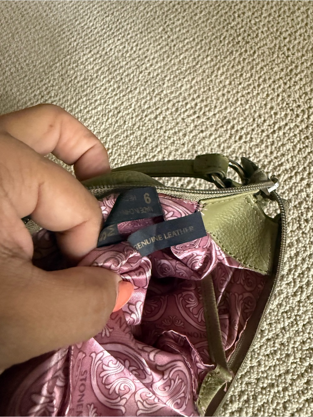 Olive Green Leather Shoulder Bag - Picture 2 of 9